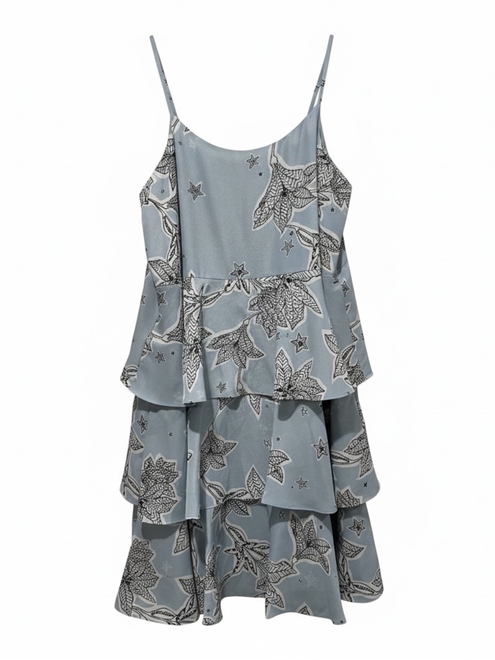 CeCe Light Blue Floral Tiered Spaghetti-Strap Dress